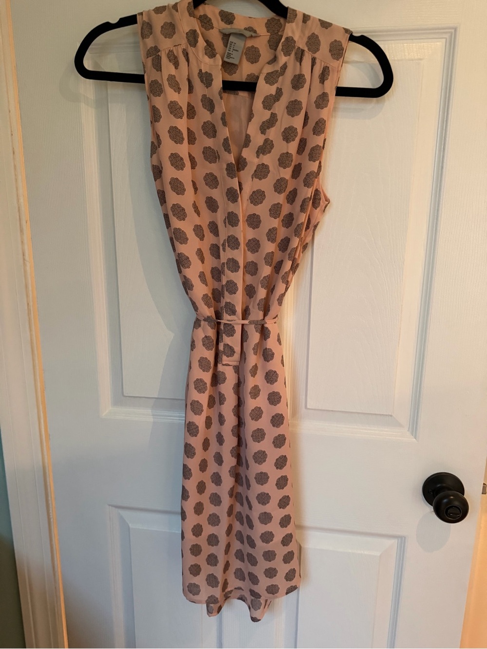 H&M Blush Pink Sleeveless Polka Dot Belted Dress